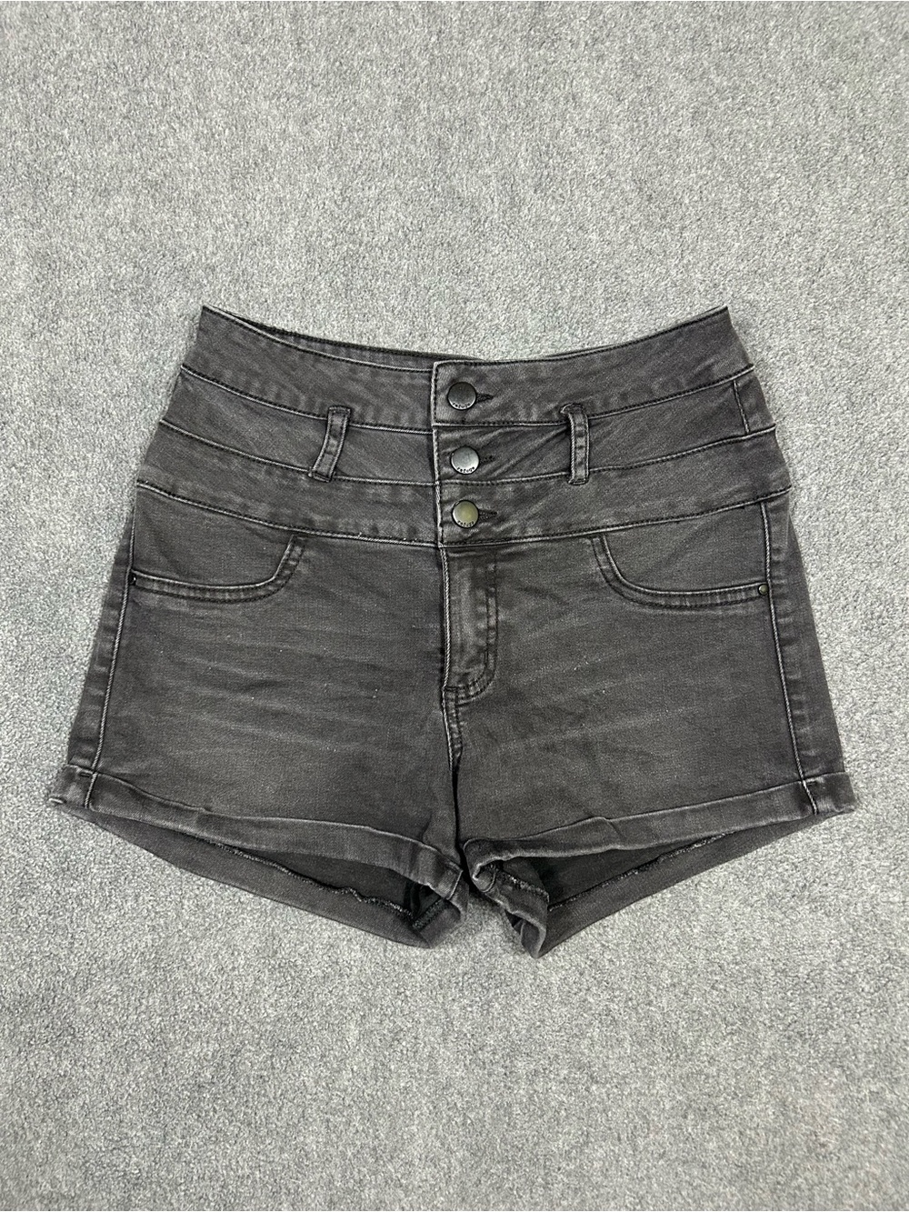 refuge High-Waist Triple-Button Black Denim Shorts